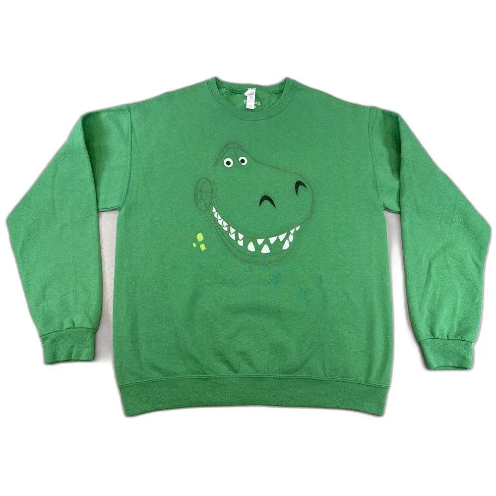 JERZEES Dinosaur Cartoon Sweatshirt M Green Cotton Polyester Pullover